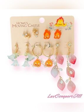 Studio Ghibli Howl's Moving Castle Calcifer Floral Earring Set